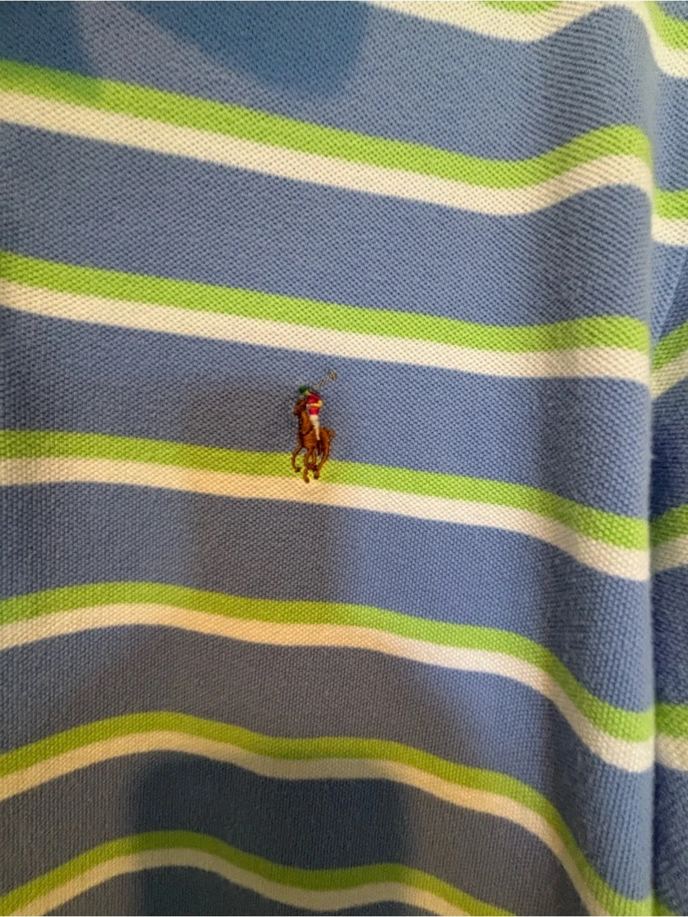 Ralph Lauren Blue, White & Lime Green Striped Polo